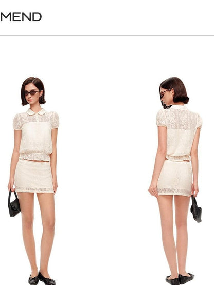 STRIKE A POSE Doll Collar Mock Embroidery Cinched Women&