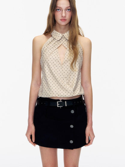 STRIKE A POSE Doll Collar Polka Dot Backless Pleated Women&
