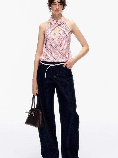 STRIKE A POSE Doll Collar Polka Dot Backless Pleated Women&