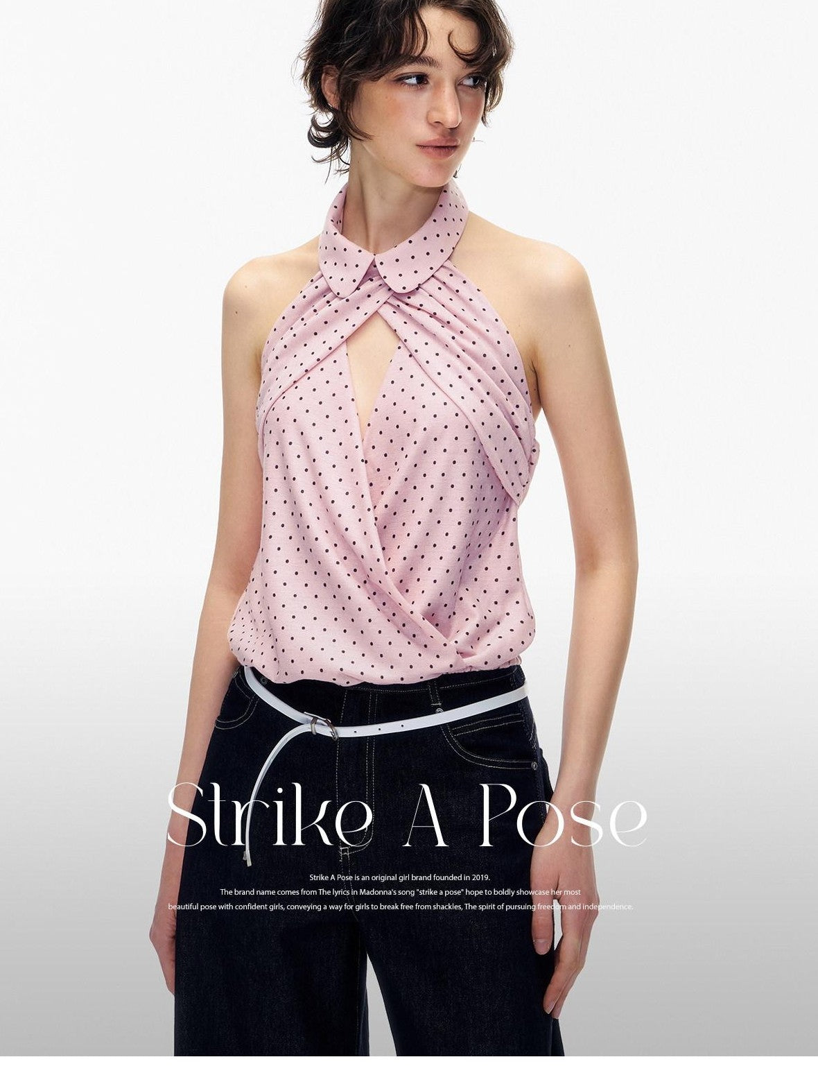 STRIKE A POSE Doll Collar Polka Dot Backless Pleated Women&