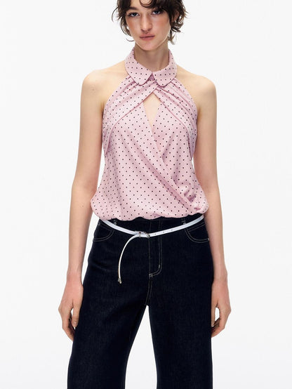 STRIKE A POSE Doll Collar Polka Dot Backless Pleated Women&
