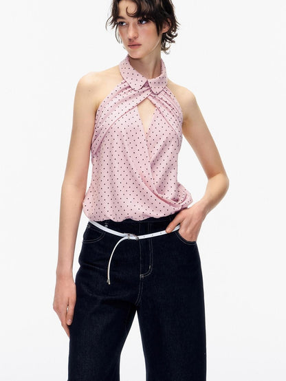 STRIKE A POSE Doll Collar Polka Dot Backless Pleated Women&