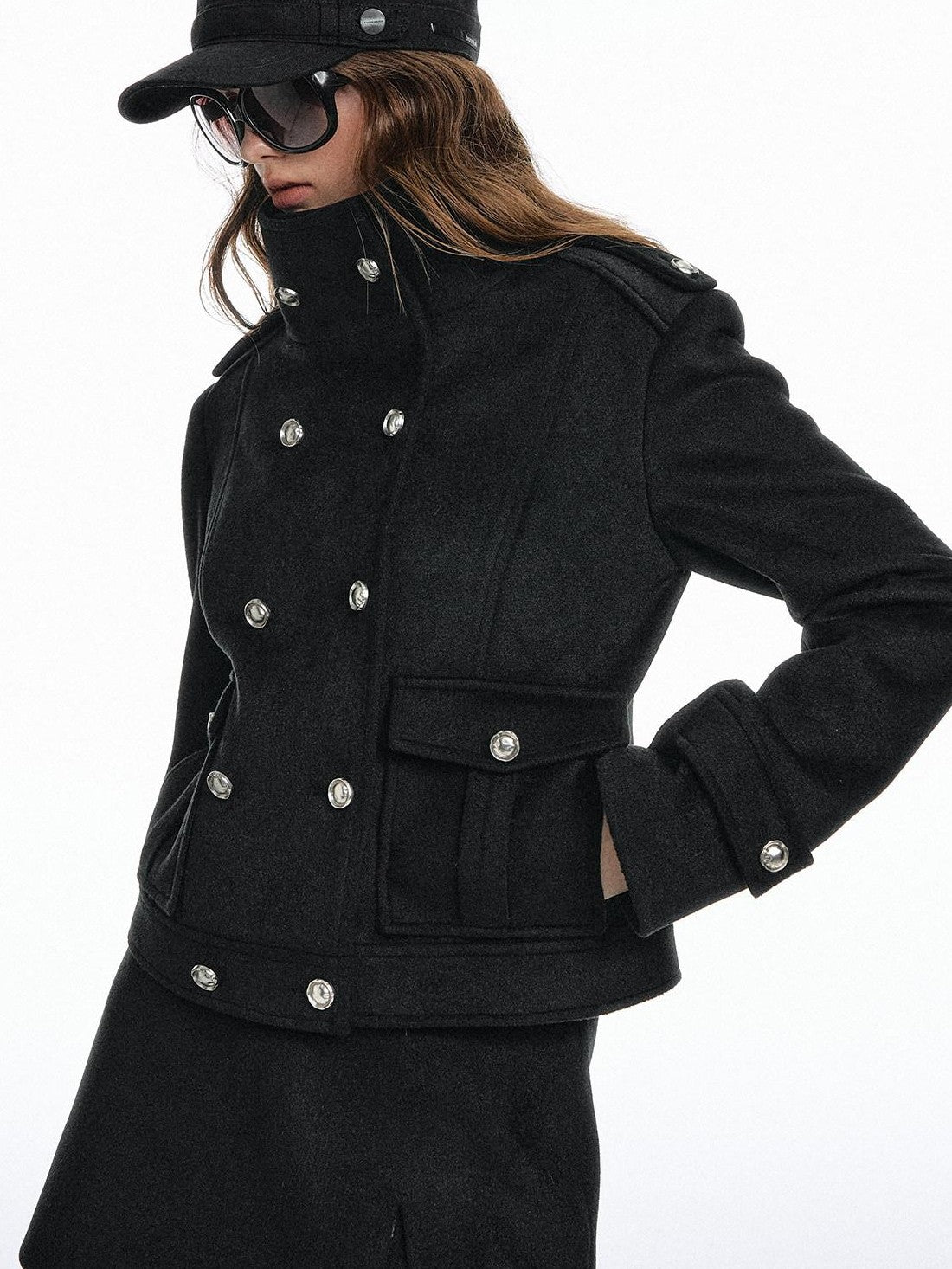 STRIKE A POSE Double Breasted High Neck Women&