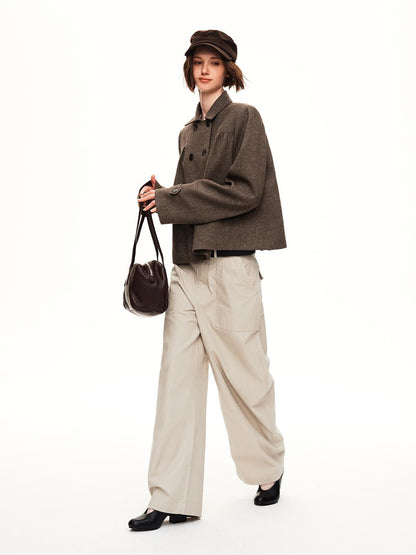 STRIKE A POSE Double Breasted Wool Lapel Cropped Loose Vintage Women&
