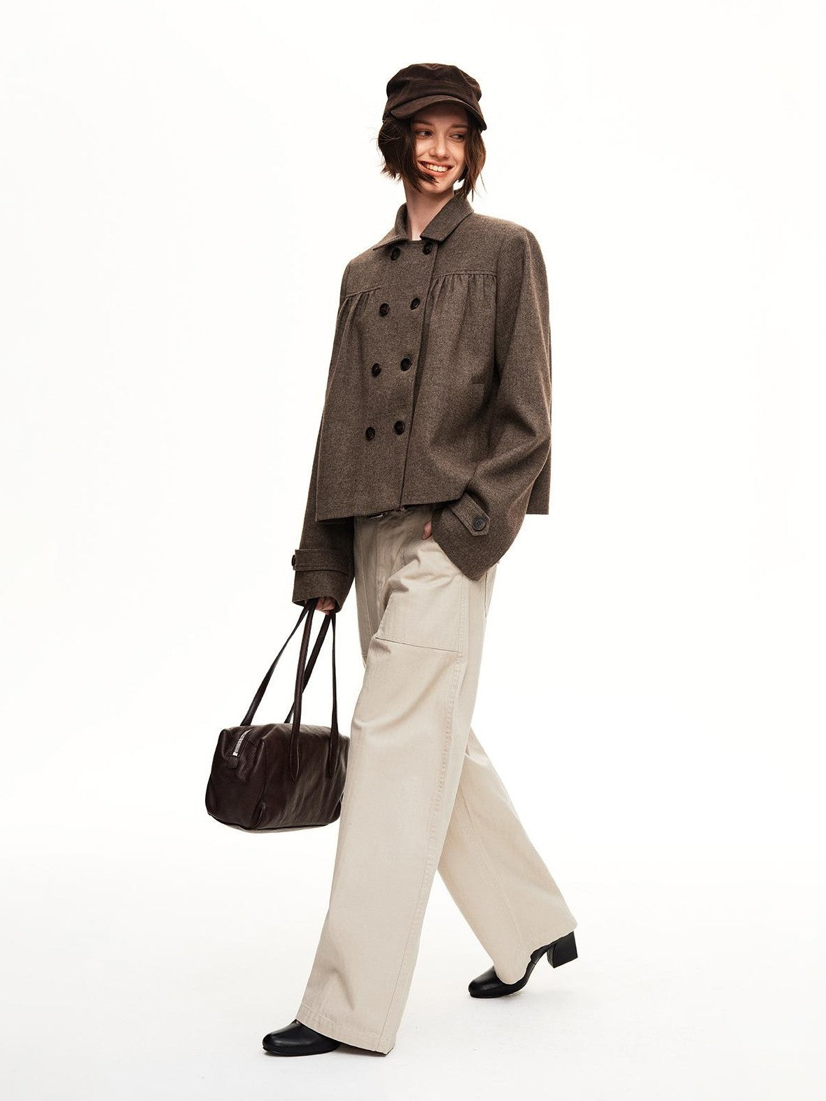 STRIKE A POSE Double Breasted Wool Lapel Cropped Loose Vintage Women&