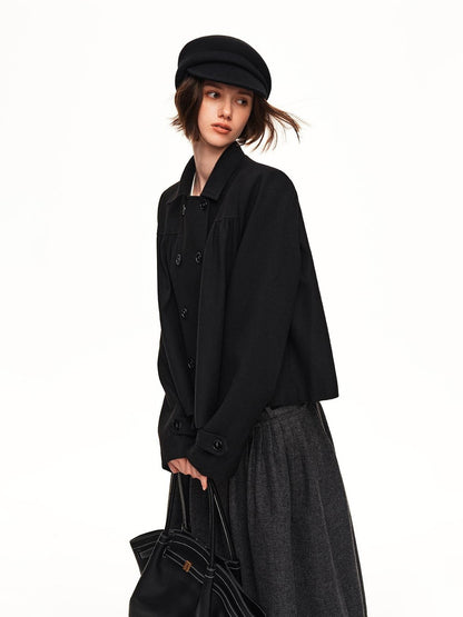 STRIKE A POSE Double Breasted Wool Lapel Cropped Loose Vintage Women&