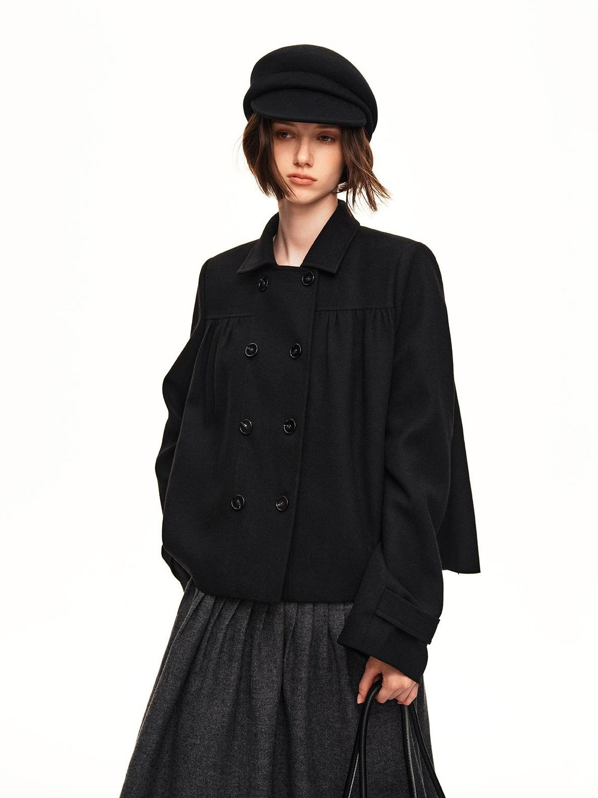 STRIKE A POSE Double Breasted Wool Lapel Cropped Loose Vintage Women&