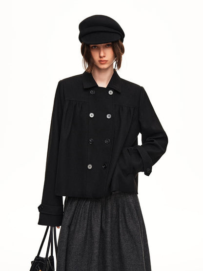 STRIKE A POSE Double Breasted Wool Lapel Cropped Loose Vintage Women&