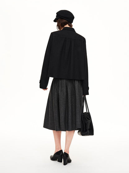 STRIKE A POSE Double Breasted Wool Lapel Cropped Loose Vintage Women&