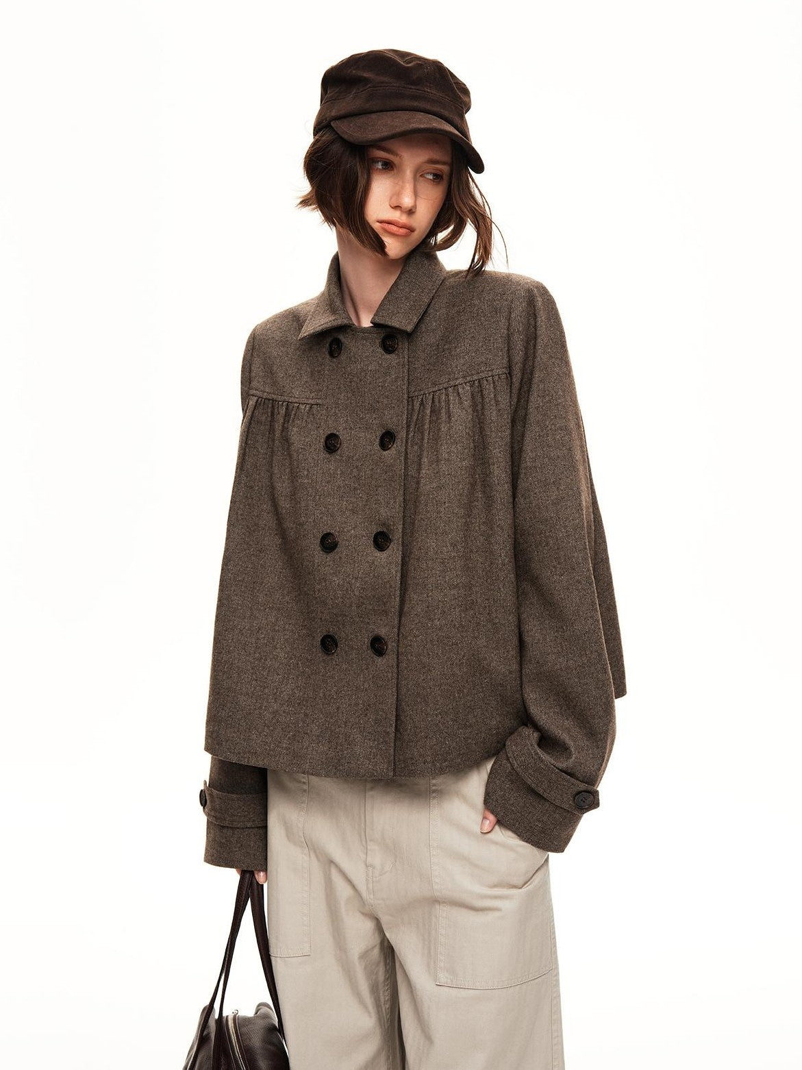 STRIKE A POSE Double Breasted Wool Lapel Cropped Loose Vintage Women&