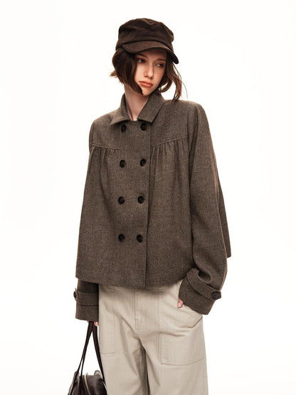 STRIKE A POSE Double Breasted Wool Lapel Cropped Loose Vintage Women&