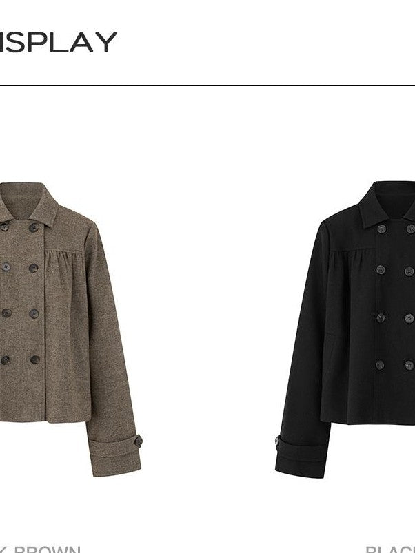 STRIKE A POSE Double Breasted Wool Lapel Cropped Loose Vintage Women&