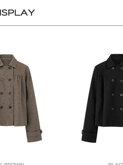 STRIKE A POSE Double Breasted Wool Lapel Cropped Loose Vintage Women&