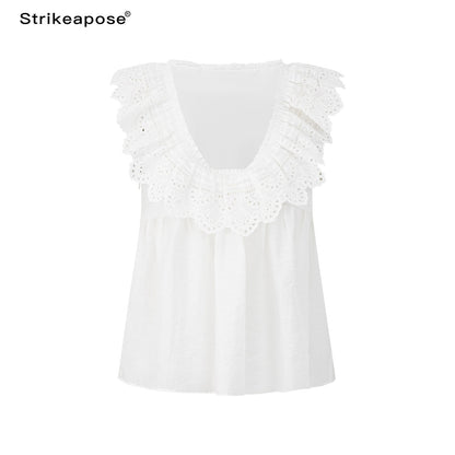 STRIKE_A_POSE_Double_Layer_Lace_Cutout_Ruffle_V-neck_High_Waist_Crop_Women&