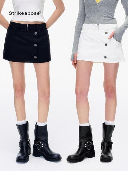 STRIKE A POSE Double Waist Faux Two Piece Cargo Button Decor Women&