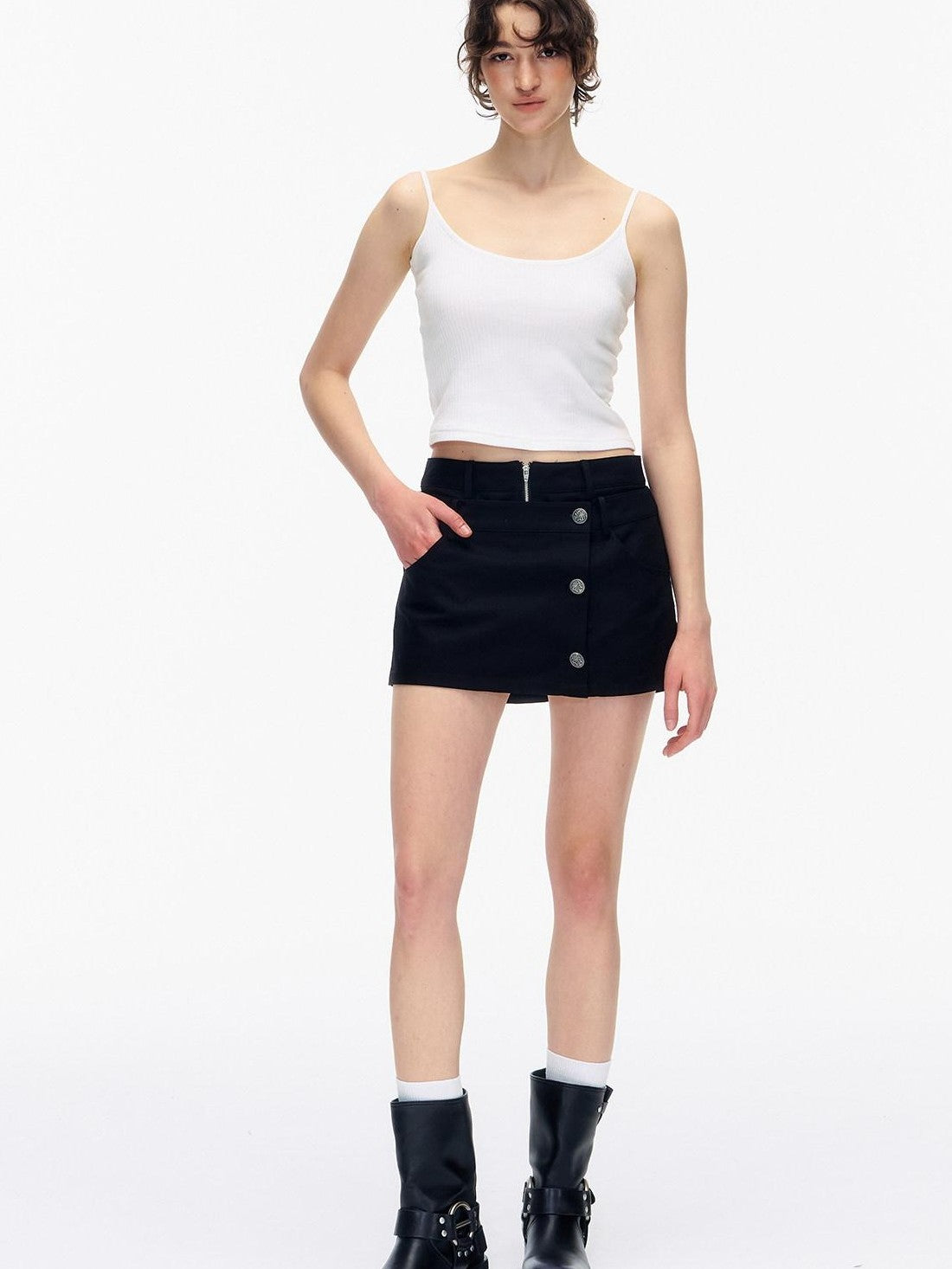 STRIKE A POSE Double Waist Faux Two Piece Cargo Button Decor Women&