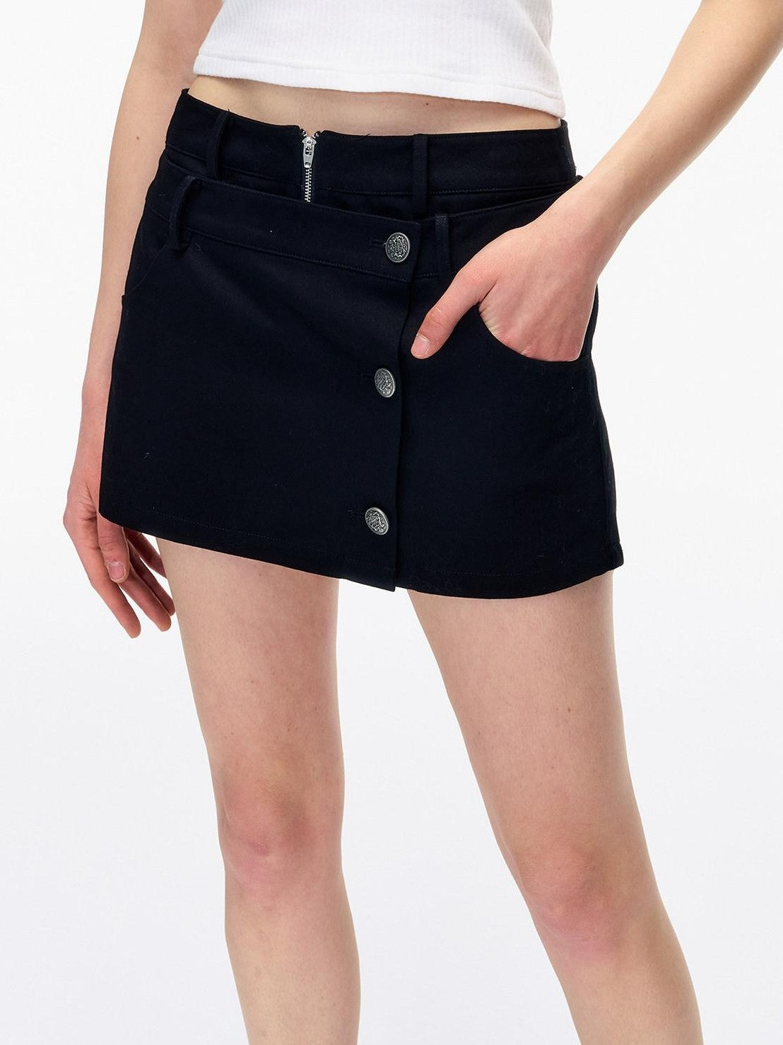 STRIKE A POSE Double Waist Faux Two Piece Cargo Button Decor Women&