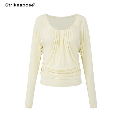STRIKE_A_POSE_Drapey_Ruched_Slim_Fit_U_Neck_Knit_Women&