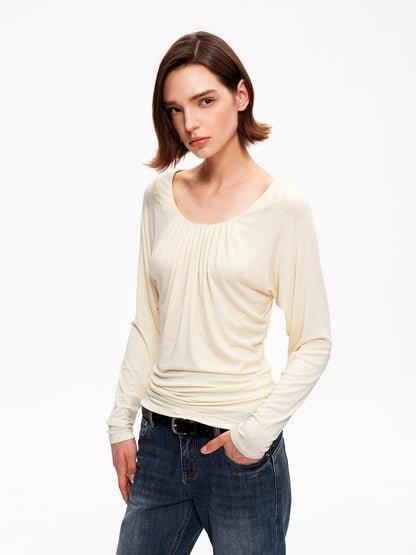STRIKE A POSE Drapey Ruched Slim Fit U Neck Knit Women&
