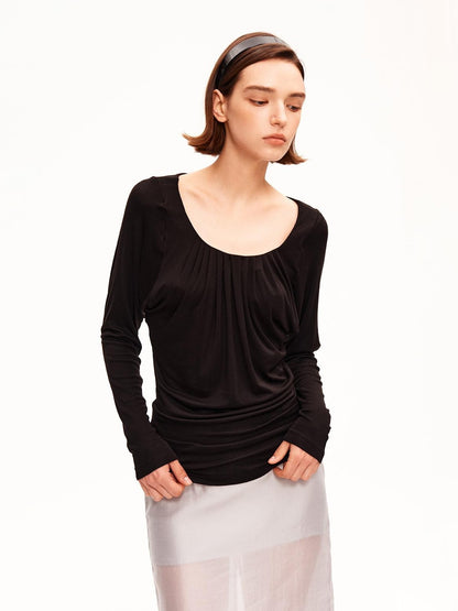 STRIKE A POSE Drapey Ruched Slim Fit U Neck Knit Women&