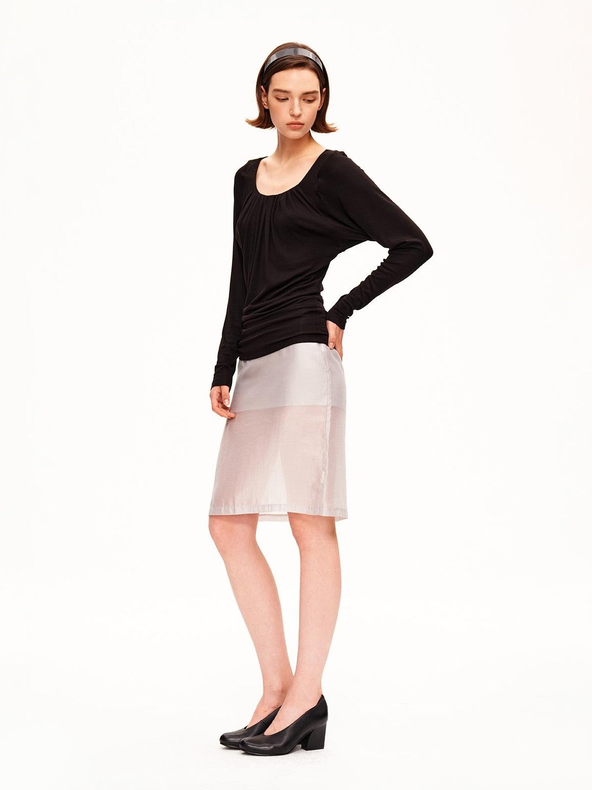 STRIKE A POSE Drapey Ruched Slim Fit U Neck Knit Women&