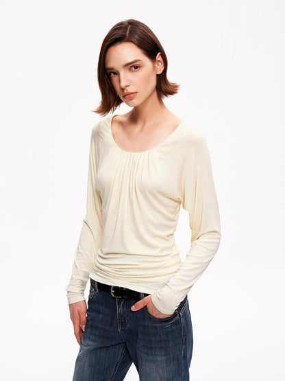 STRIKE A POSE Drapey Ruched Slim Fit U Neck Knit Women&