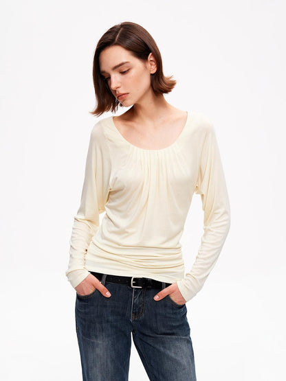 STRIKE A POSE Drapey Ruched Slim Fit U Neck Knit Women&