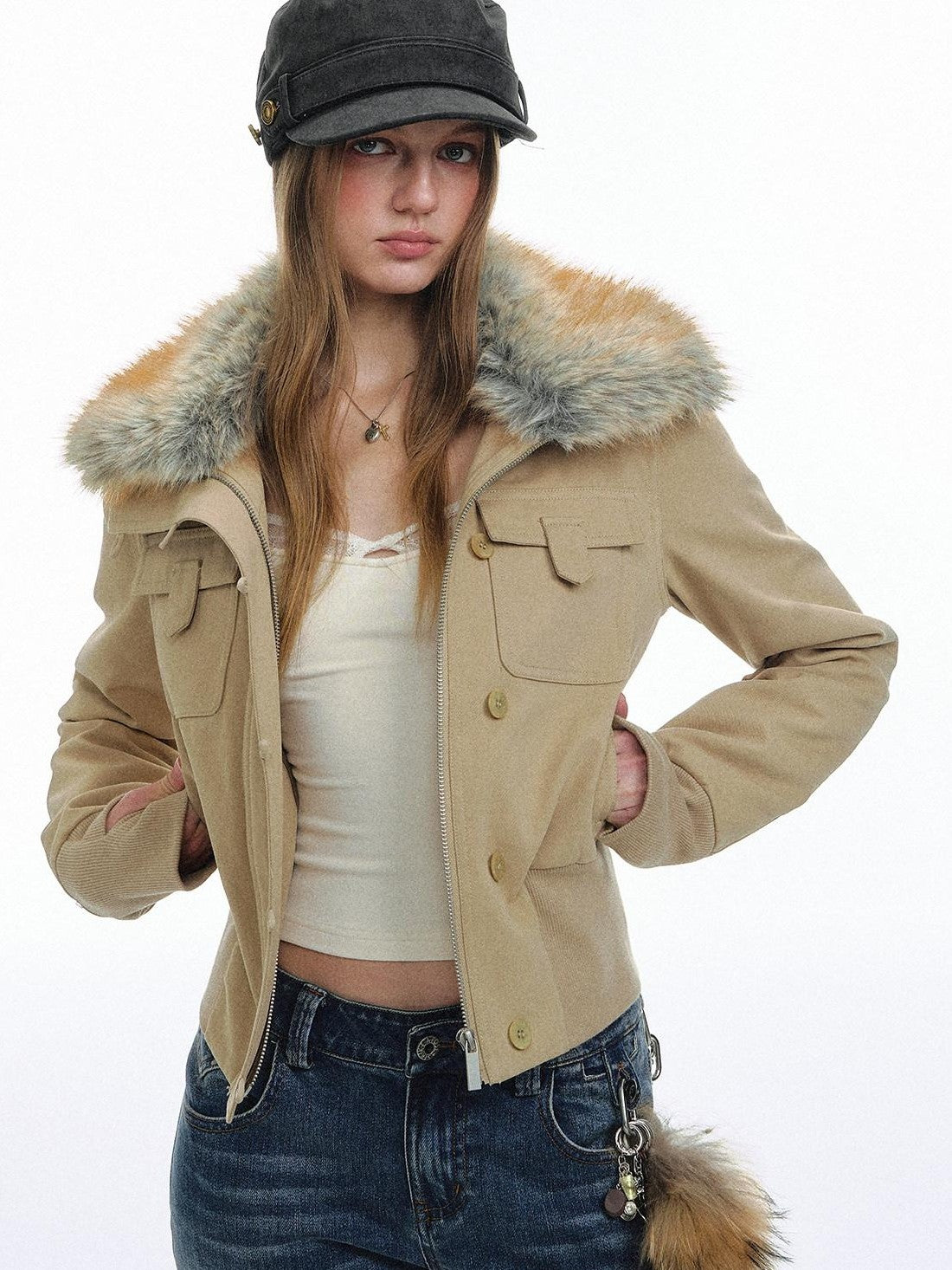 STRIKE A POSE Eco Fur Collar Workwear Women&