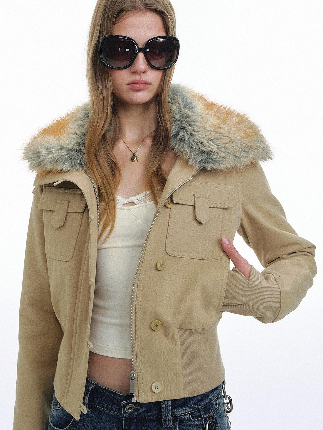 STRIKE A POSE Eco Fur Collar Workwear Women&