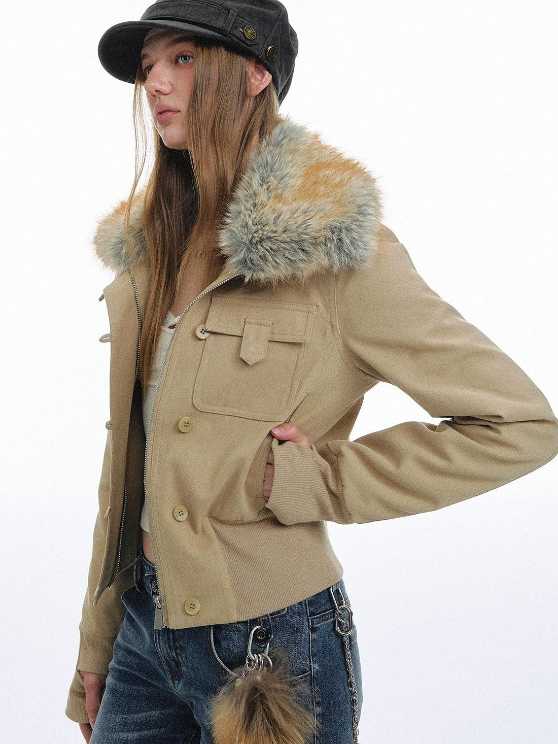 STRIKE A POSE Eco Fur Collar Workwear Women&