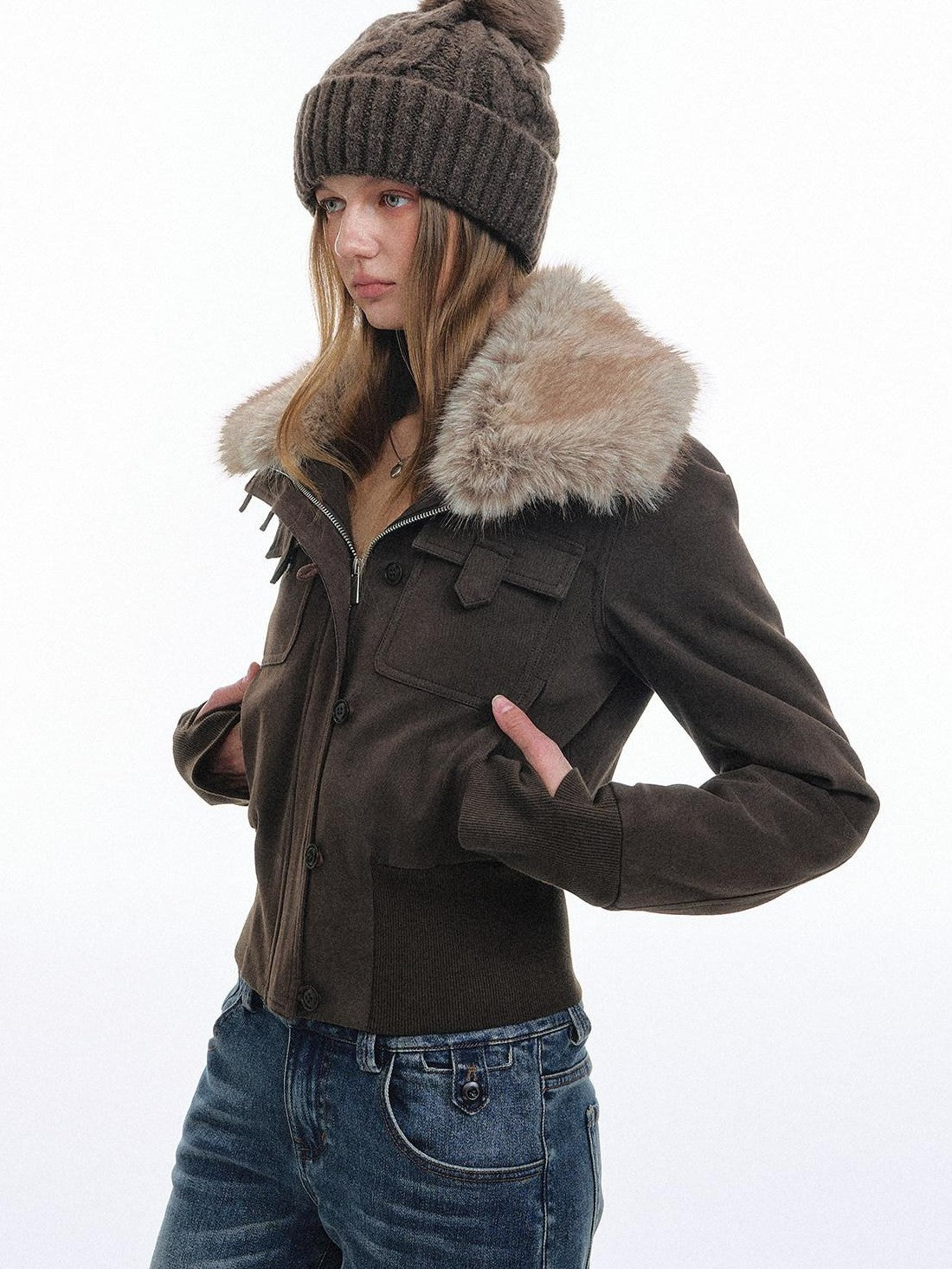STRIKE A POSE Eco Fur Collar Workwear Women&