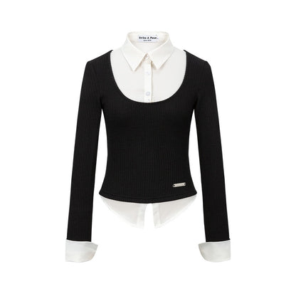 STRIKE_A_POSE_Faux_Layered_U_Neck_Contrast_Shirt_Collar_Women&