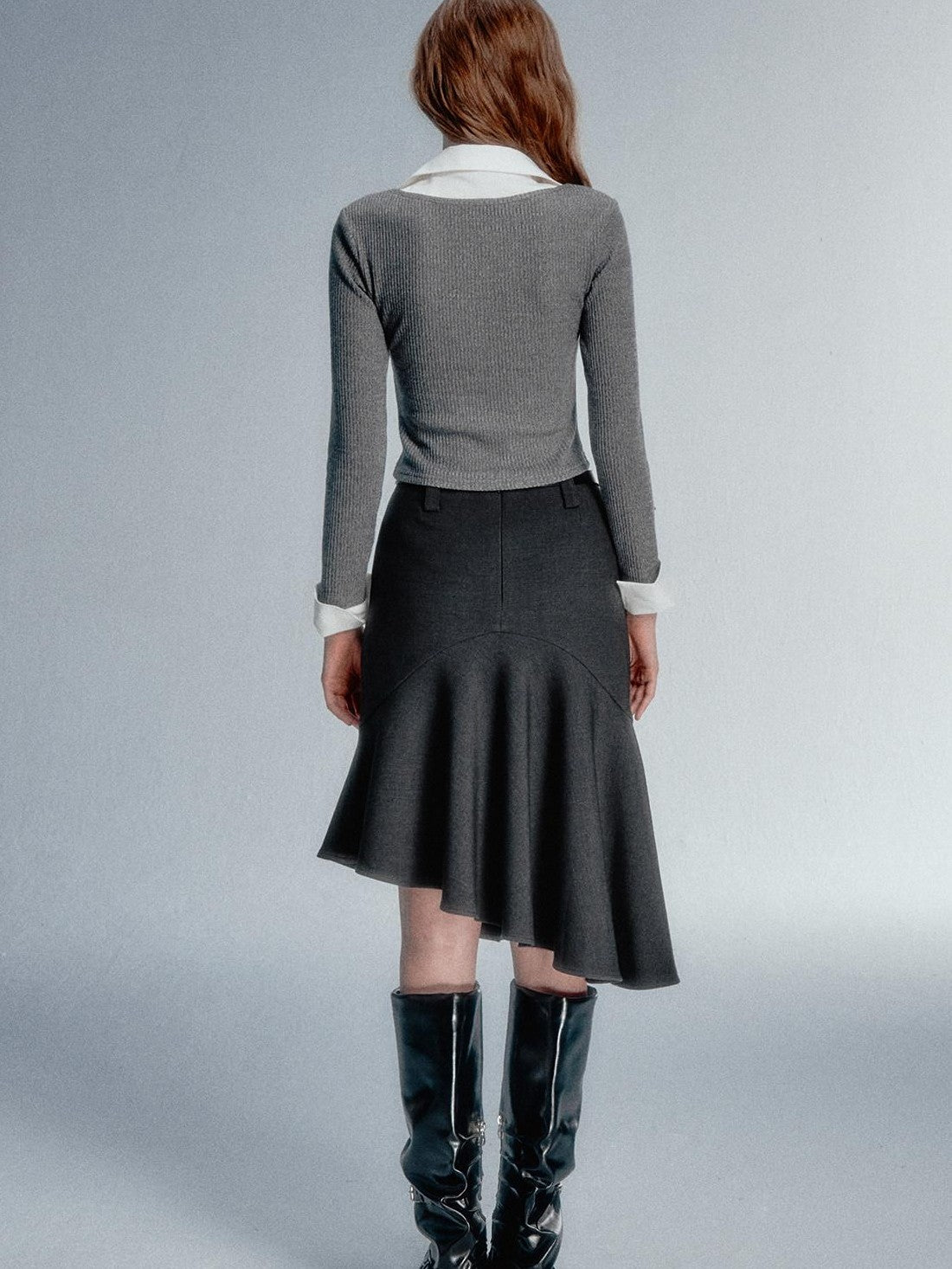 STRIKE A POSE Faux Layered U Neck Contrast Shirt Collar Women&