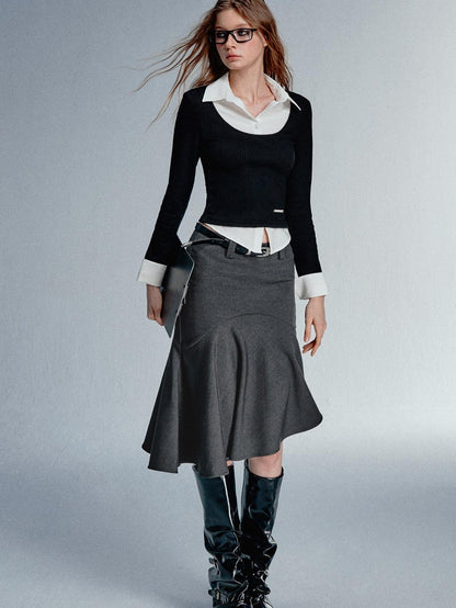 STRIKE A POSE Faux Layered U Neck Contrast Shirt Collar Women&