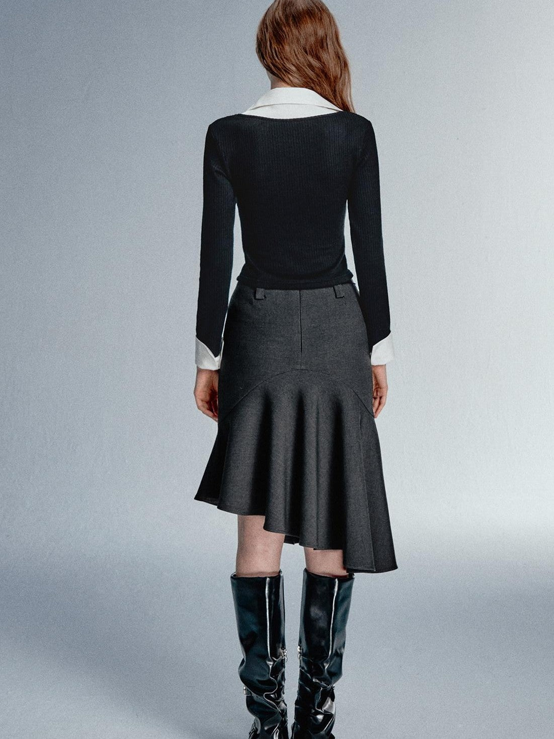 STRIKE A POSE Faux Layered U Neck Contrast Shirt Collar Women&
