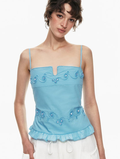 STRIKE A POSE Floral V-neck Rope Embroidery Ruffle Slim Fit Women&