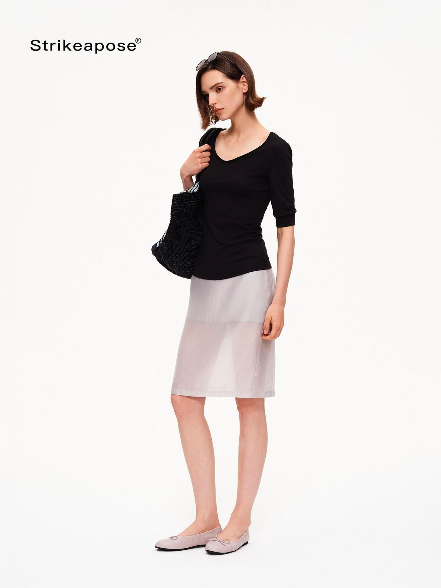 STRIKE A POSE Gray Double Layer Slit Low Waist Bodycon Women&