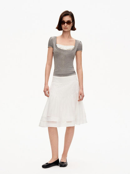 STRIKE A POSE Grey U Neck Puff Sleeve Layered Slim Waist Women&