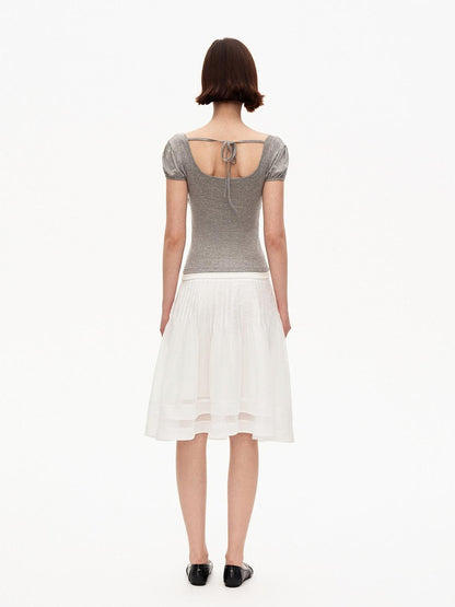 STRIKE A POSE Grey U Neck Puff Sleeve Layered Slim Waist Women&