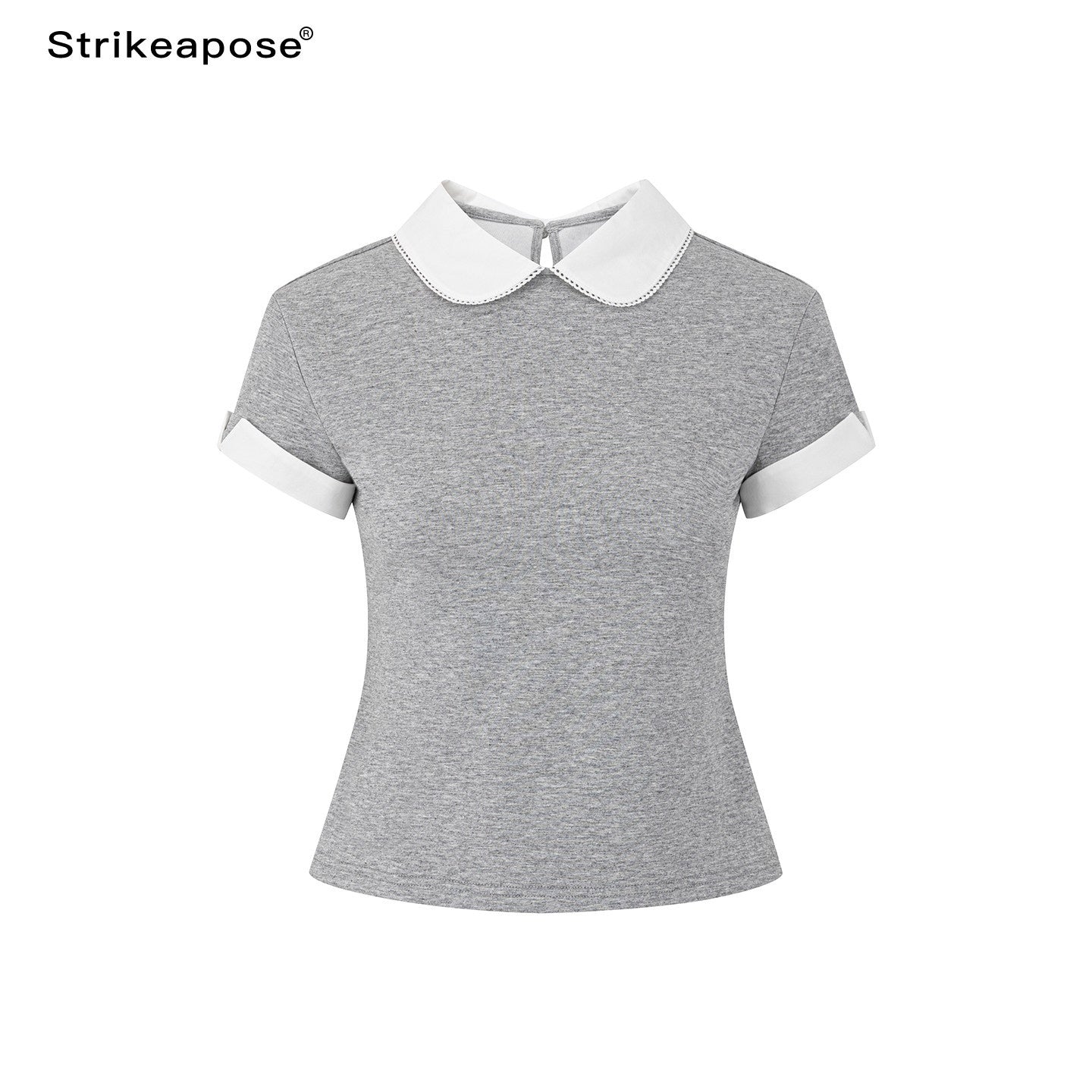 STRIKE_A_POSE_Heather_Gray_Contrast_Splice_Doll_Collar_Women&