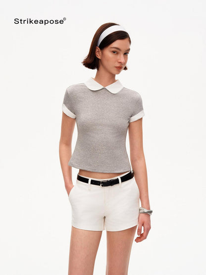 STRIKE A POSE Heather Gray Contrast Splice Doll Collar Women&