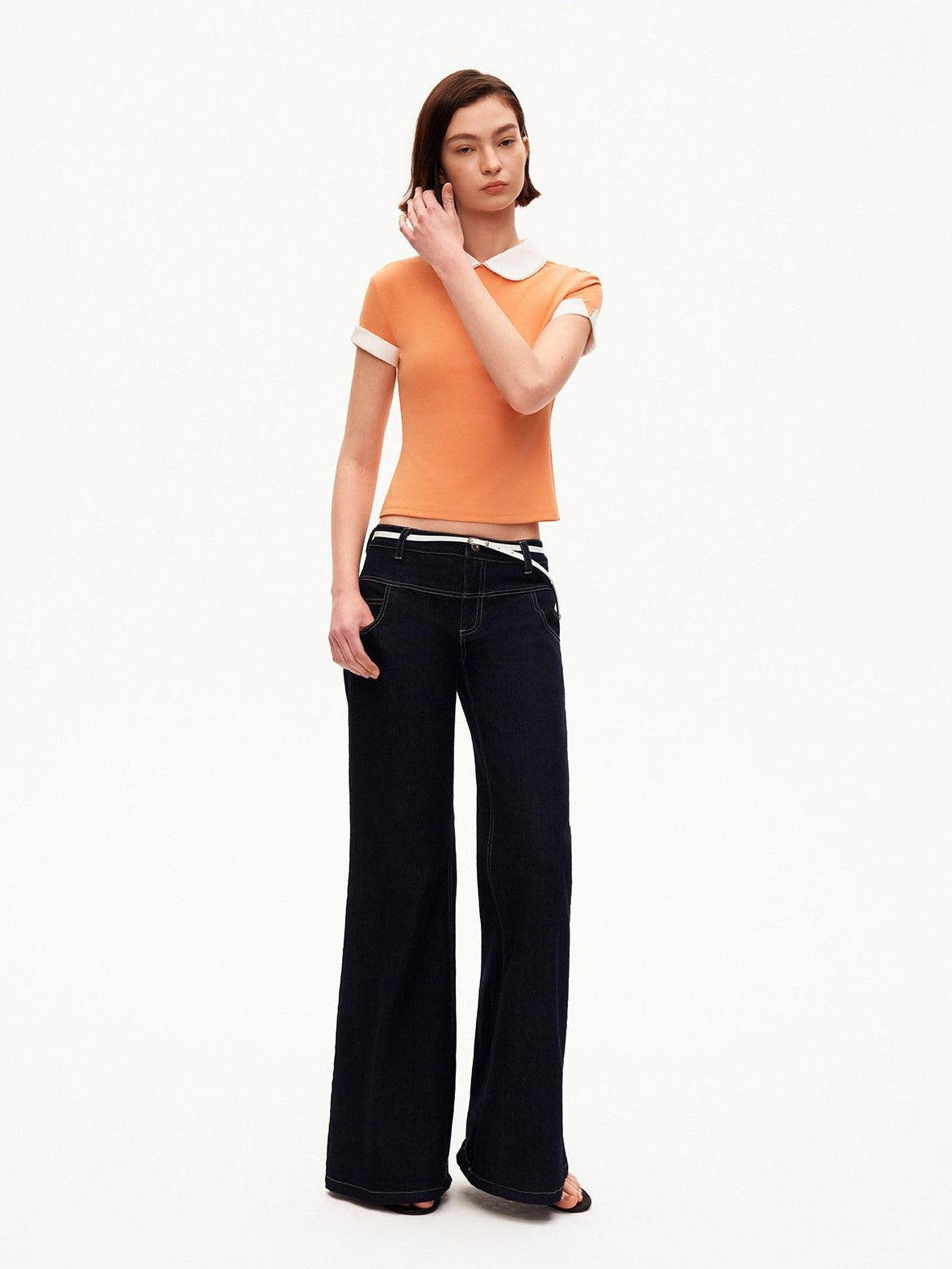 STRIKE A POSE Heather Gray Contrast Splice Doll Collar Women&