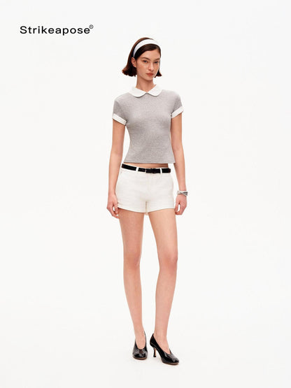STRIKE A POSE Heather Gray Contrast Splice Doll Collar Women&