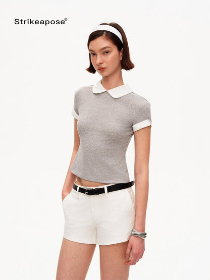 STRIKE A POSE Heather Gray Contrast Splice Doll Collar Women&