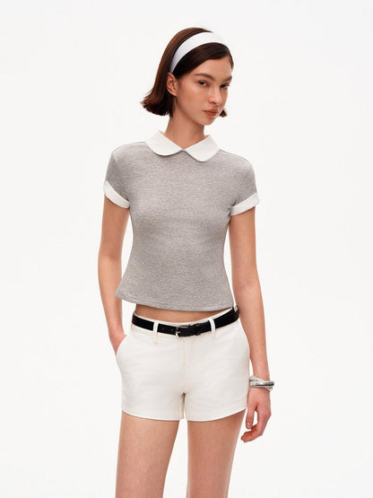 STRIKE A POSE Heather Gray Contrast Splice Doll Collar Women&