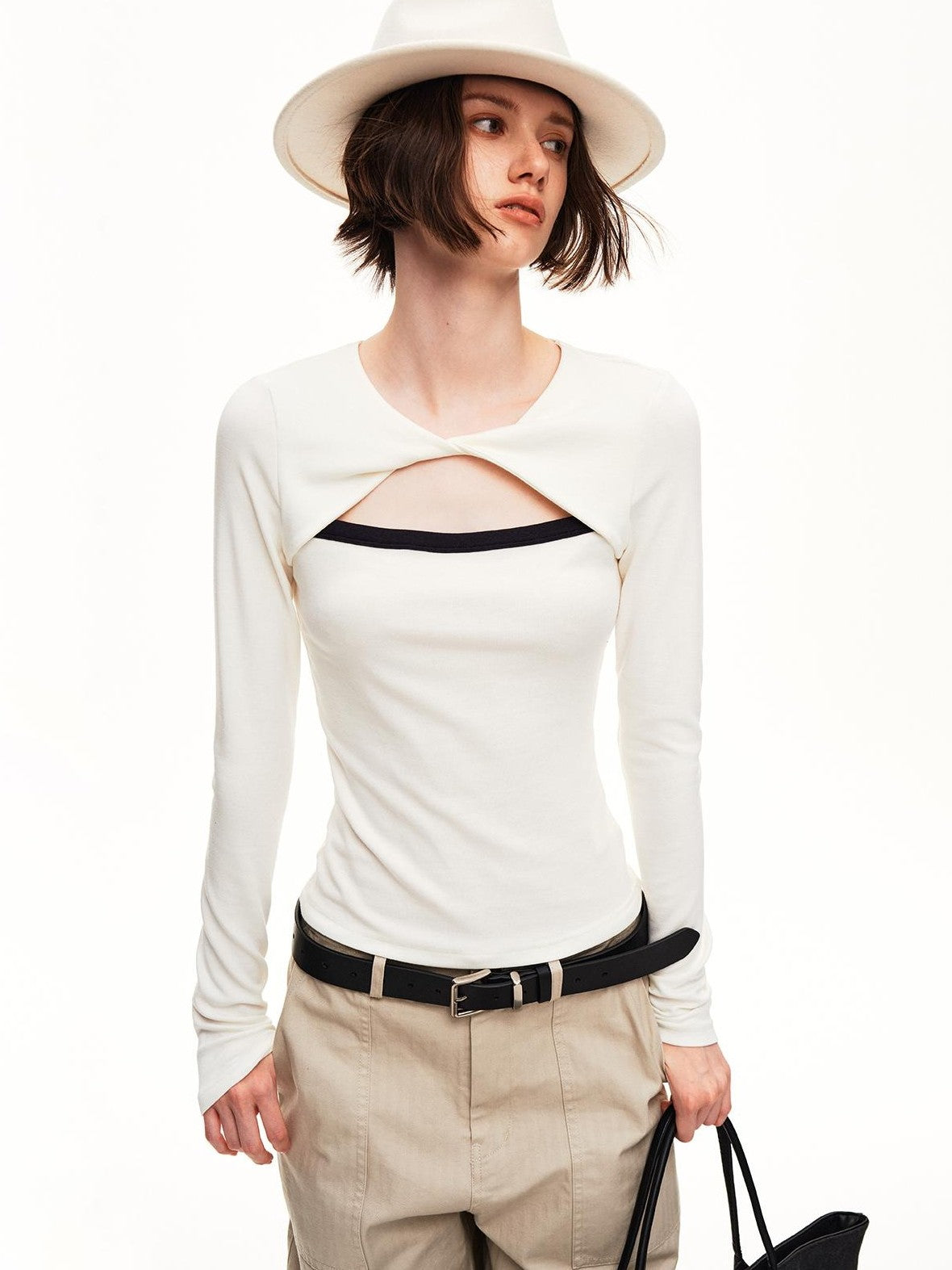 STRIKE A POSE Hollow Knit Twist Waist Slim Wool Women&