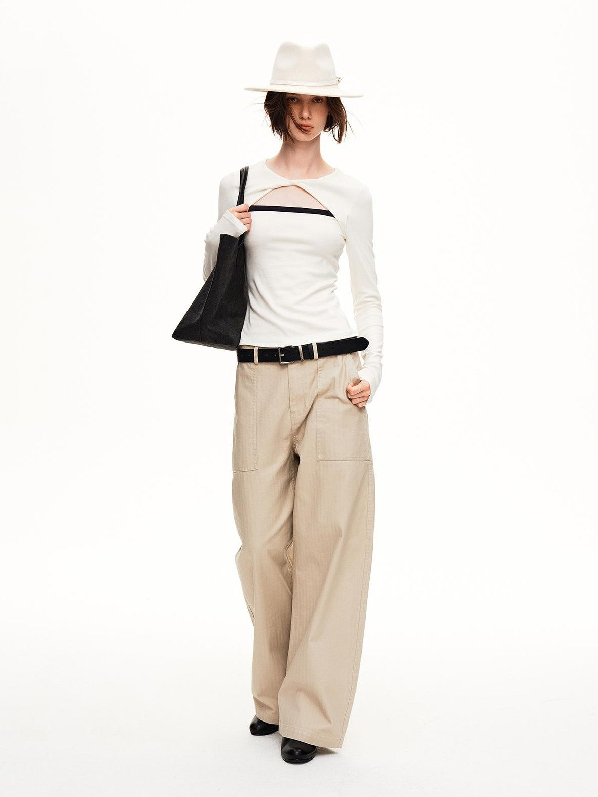 STRIKE A POSE Hollow Knit Twist Waist Slim Wool Women&