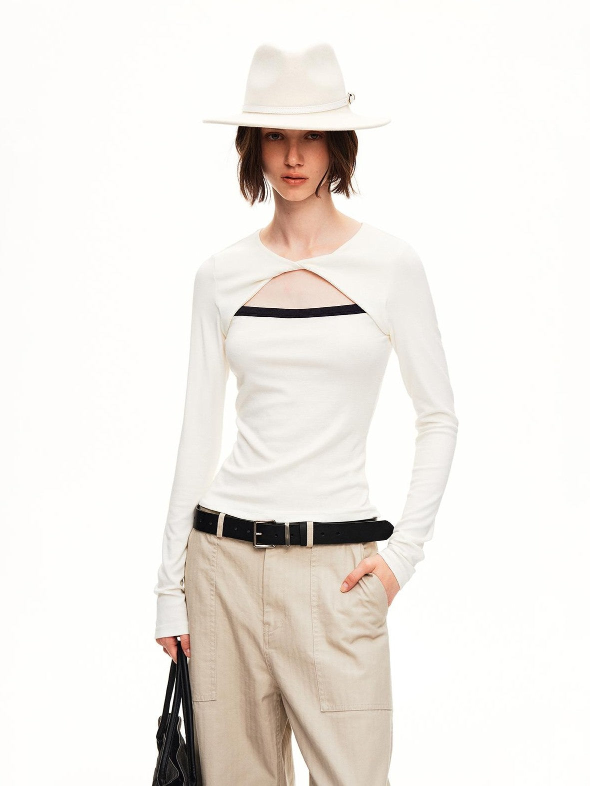 STRIKE A POSE Hollow Knit Twist Waist Slim Wool Women&