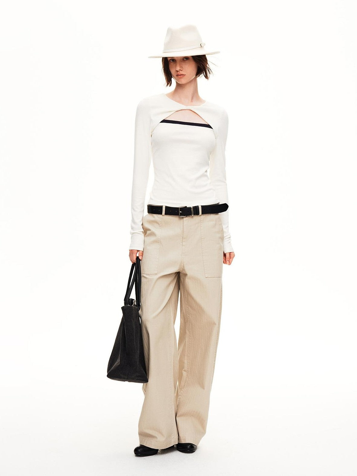 STRIKE A POSE Hollow Knit Twist Waist Slim Wool Women&