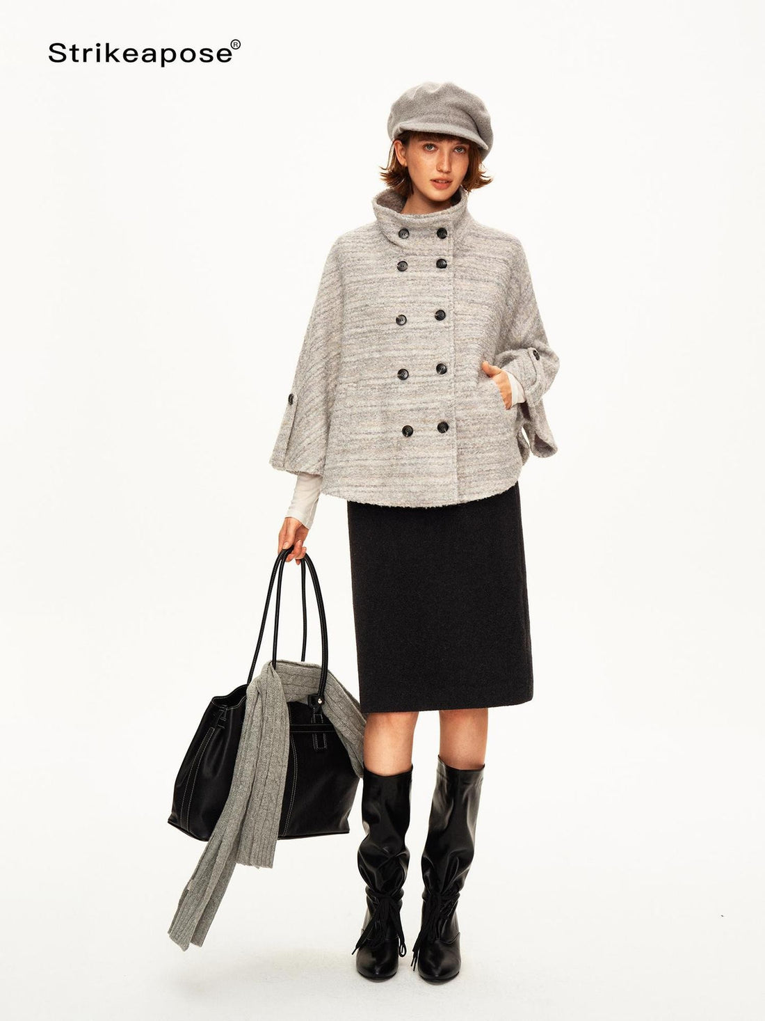 STRIKE A POSE Irregular Hem Woven Low Waist Wool Blend Straight Women&